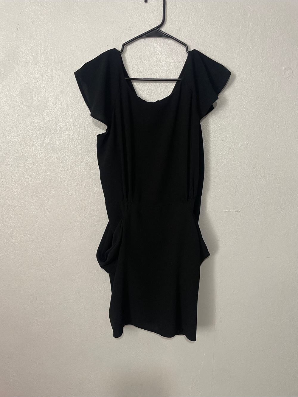 Black Flutter-Sleeve Mini Dress - Women's Elegant Scoop Neck